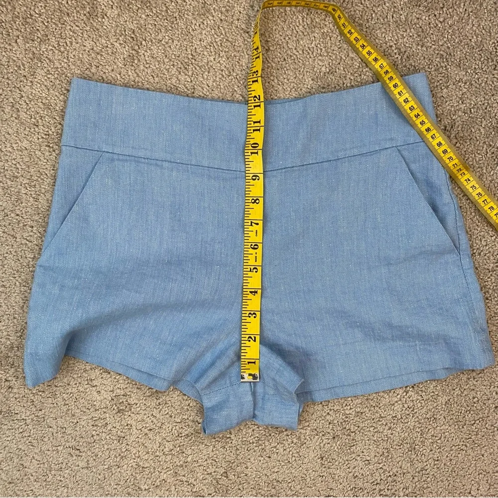 Alice + Olivia Donald High Waist Linen Blend Chambray Shorts Blue 8 - Picture 9 of 10